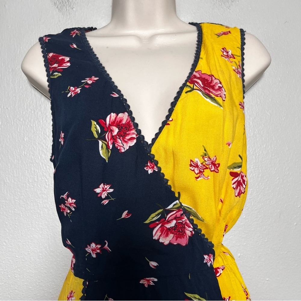 eShakti Wayward Fancies Women Dress Medium Blue Yellow Floral Wrap Summer - Picture 2 of 10